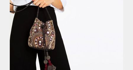 Edle Wildleder Tasche mit Beads & Spiegeln