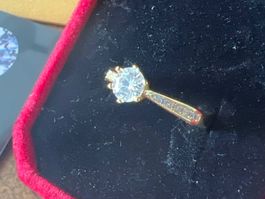Solitaire Goldring, 925 Silber,  Moissanite inkl. Zertifikat