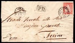 1863 VON BELLINZONA NACH TORINO SITZENDE HELVETIA 30 FRANCO