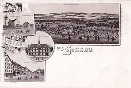 Gossau braune Lithografie 4 Bilder Hauptstrasse etc.