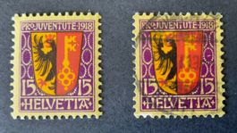 9-2-2 Pro Juventute 1918 Écussons Genf, neuf et oblitéré 