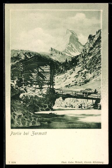 Cartoline postali: AK Zermatt, Uferpartie mit Brücke – Usato da Berlin venduto da bartko-reher