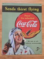 Coca-Cola Reklametafel Metall Druck Vintage 