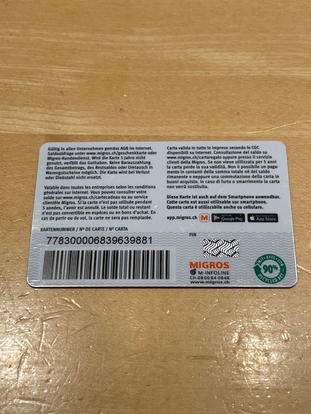 Karten: Migros Visana Geschenkkarte LEER – Gebraucht aus Niederwangen BE von m_s13 1