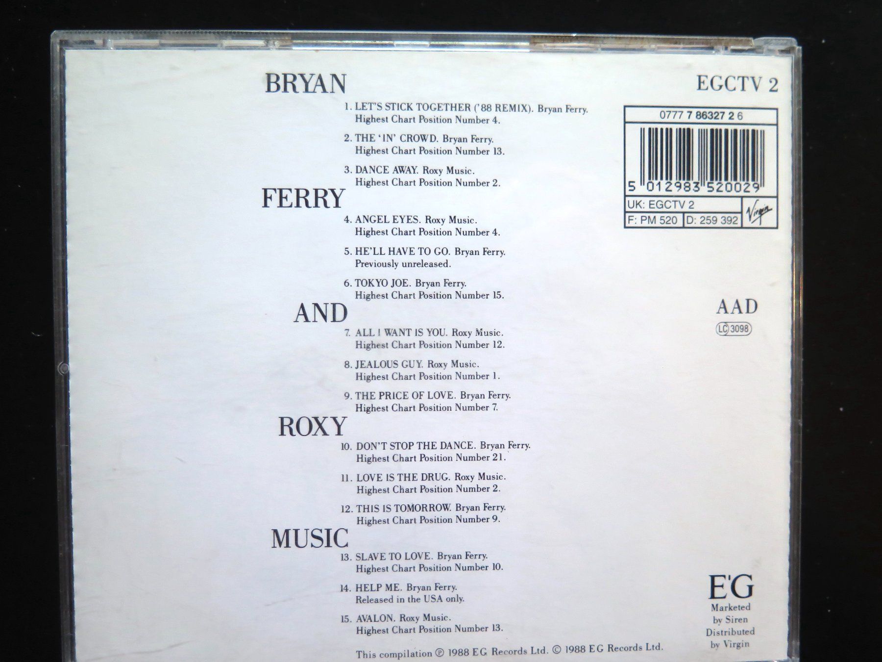 CD: (p) CD BRYAN FERRY: The ultimate collection with Roxy Music – Usato da Bern venduto da Balzamico 1