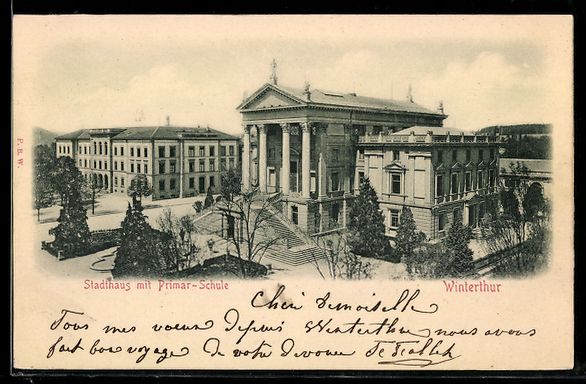 Cartoline postali: Relief-AK Winterthur, Stadthus mit Prim – Usato da Berlin venduto da bartko-reher