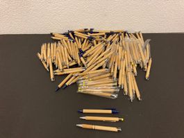 Restposten Kugelschreiber Bambus, 200 Stück, schreiben blau