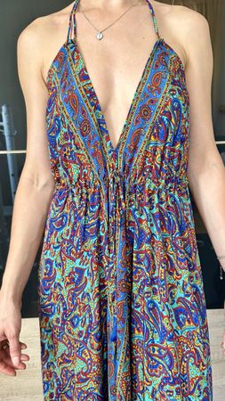Robe longue imprimée 100% soie taille unique bon état