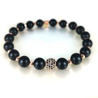 Bracelet pierres fines Onyx 8MM - C.Z. Ag925 rose