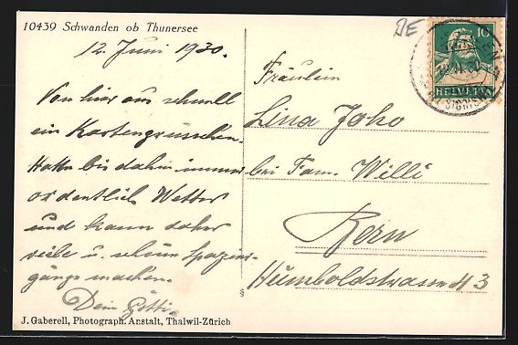 Cartoline postali: Schwanden ob Thunersee, Ortsansicht mit  – Usato da Berlin venduto da bartko-reher 1