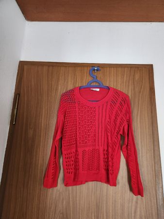 Pull Sandro rouge motifs ajourés S/M