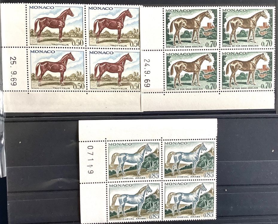 Tutti i francobolli: 1970 Monaco Pferde Viererblock Postfrisch Mi-980-986 – Nuovo (secondo la descrizione) da Liestal venduto da Skunk02 2