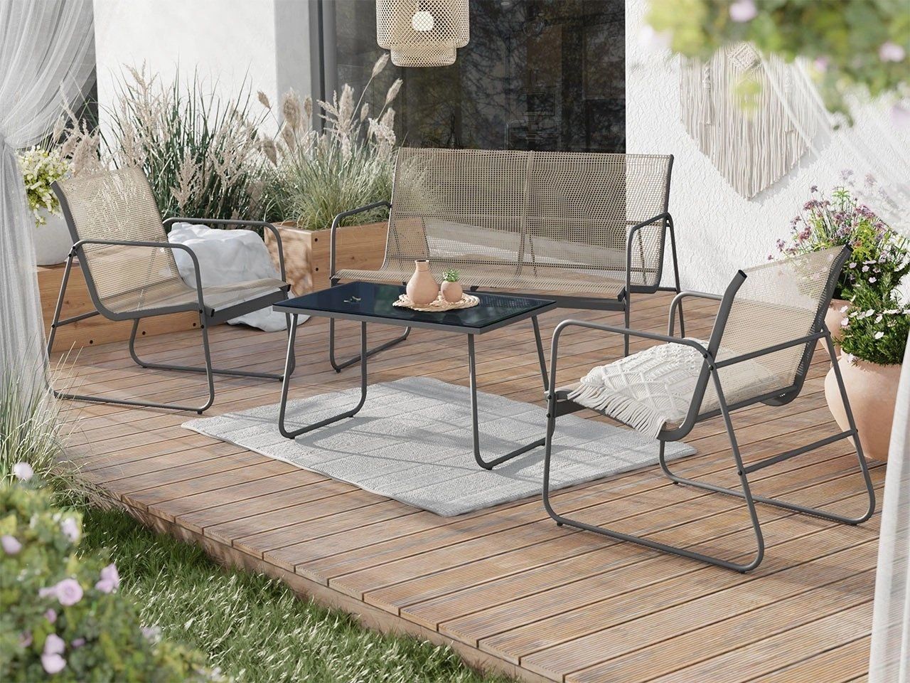 Set di tavolo e panche: Gartenmöbel-Set MIRA Sitzgruppe - Anthrazit / Braun – Nuovo e nell'imballaggio originale da Wallenwil venduto da toesstal-vertrieb