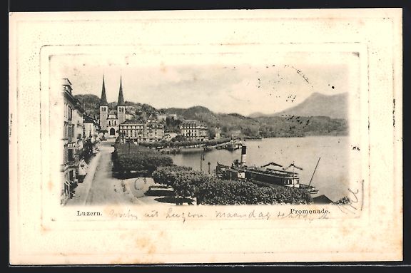 Cartoline postali: Luzern, Promenade, Dampfer am Anleger, B – Usato da Berlin venduto da bartko-reher