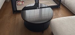 Tisch rund schwarz Marmor optik Glasplatte Metall 2 Etagen n