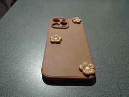 Handy Hülle, iPhone 13, braun, Blümchen