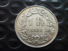 1 Fr. 1936  Auflage 0,50 Mio.  -  Ungereinigt + Vorzüglich