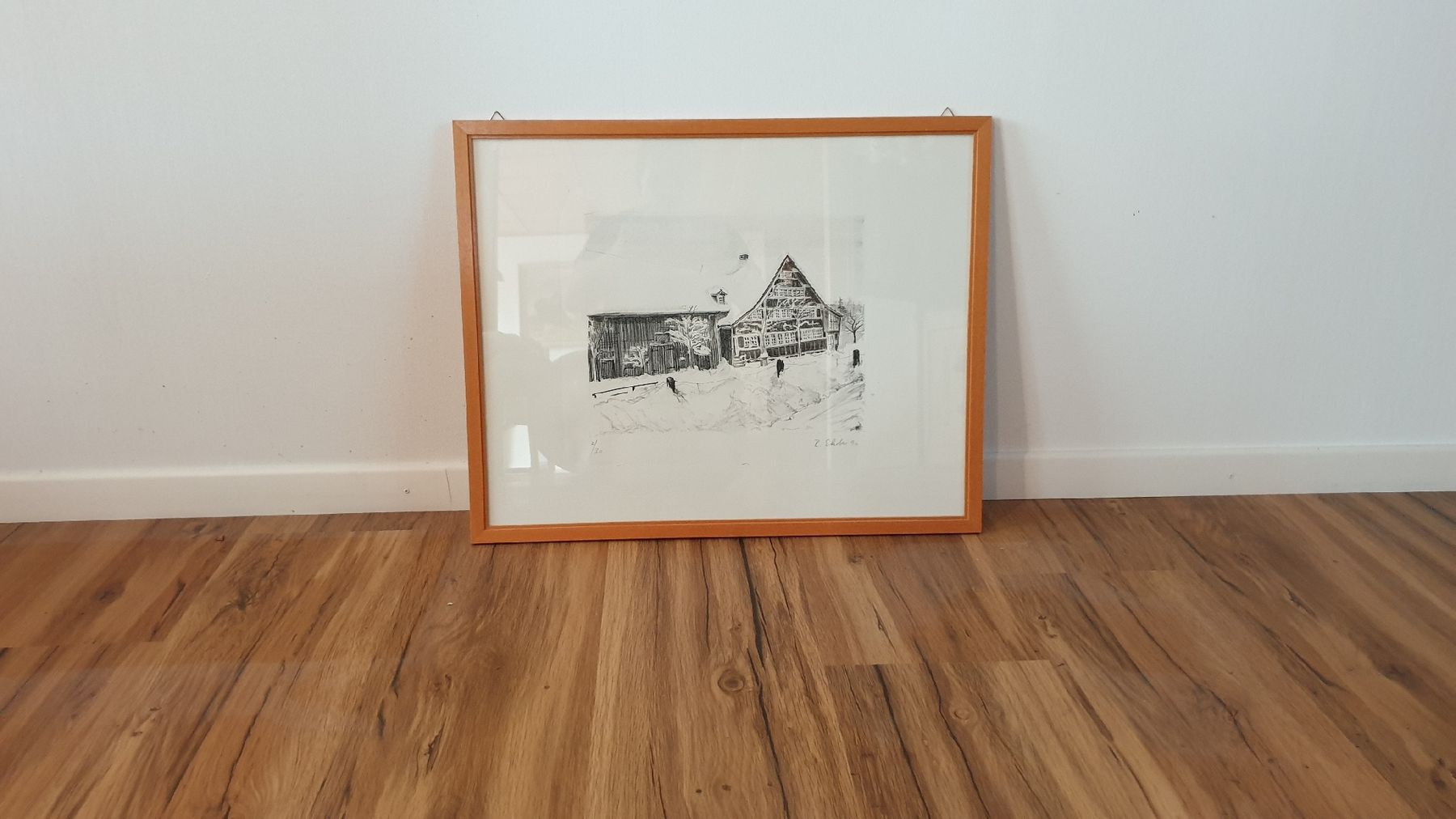 Grafiken & Lithographien: Bauernhaus mit Stall im Schnee – Gebraucht aus Teufen AR von Nepi2
