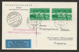 Flugpost Schweiz 1932 Zürich Stuttgart Böblingen  Luftpost