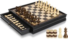 2 in 1 Magnetisches Schachspiel Dame Spiel Holz
