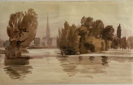 James Bridges Aquarell Abingdon Churchvom Fluss, London