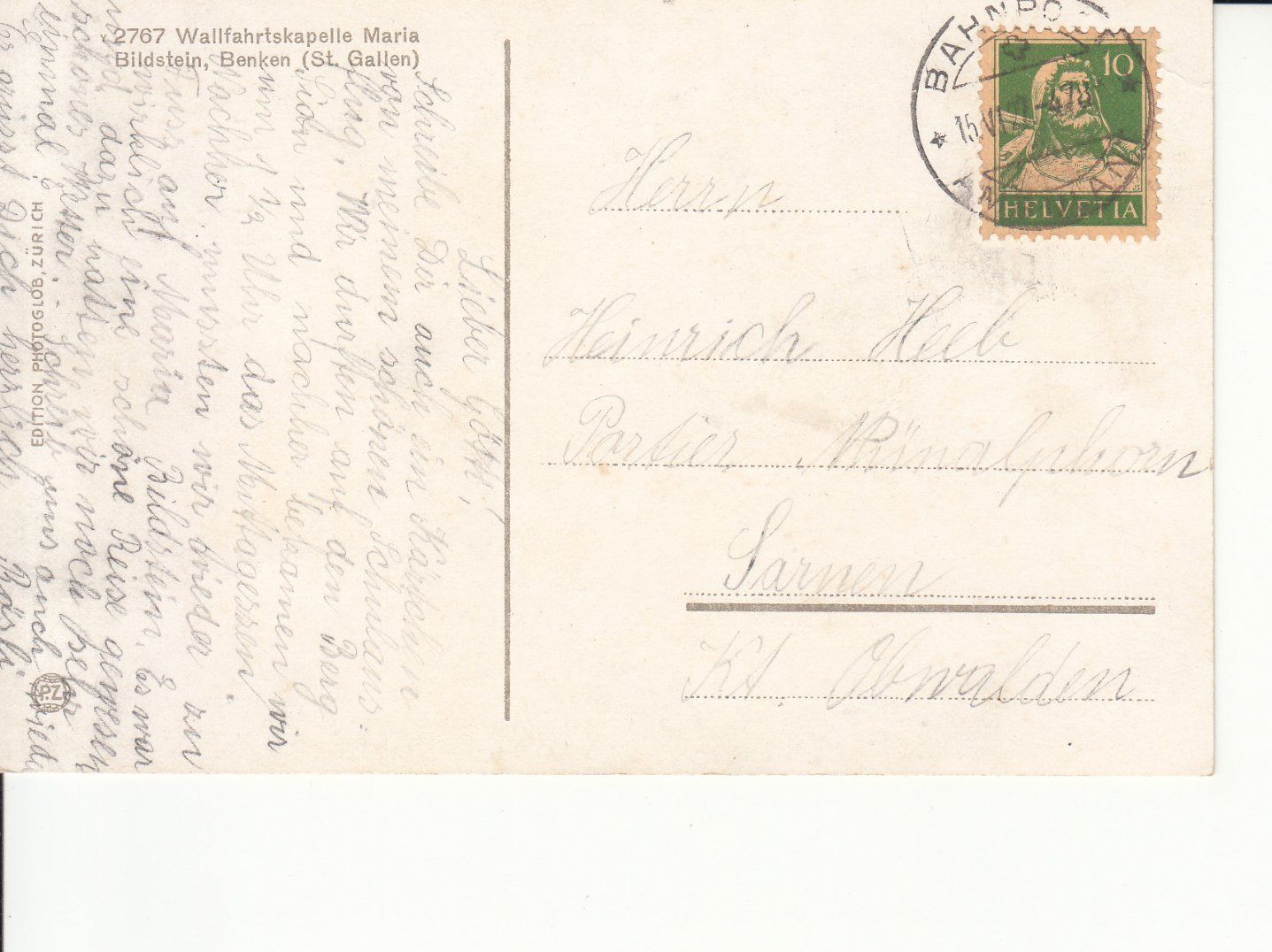 Cartoline postali: Benken Maria Bildstein 1927 – Usato da Bürglen TG venduto da StampGraf 1