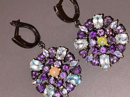UNIKAT! Multi-Gemstones Black SS925 & Gold Vermeil Earrings