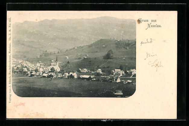 Cartoline postali: AK Nesslau, Gesamtansicht mit Kirche – Usato da Berlin venduto da bartko-reher
