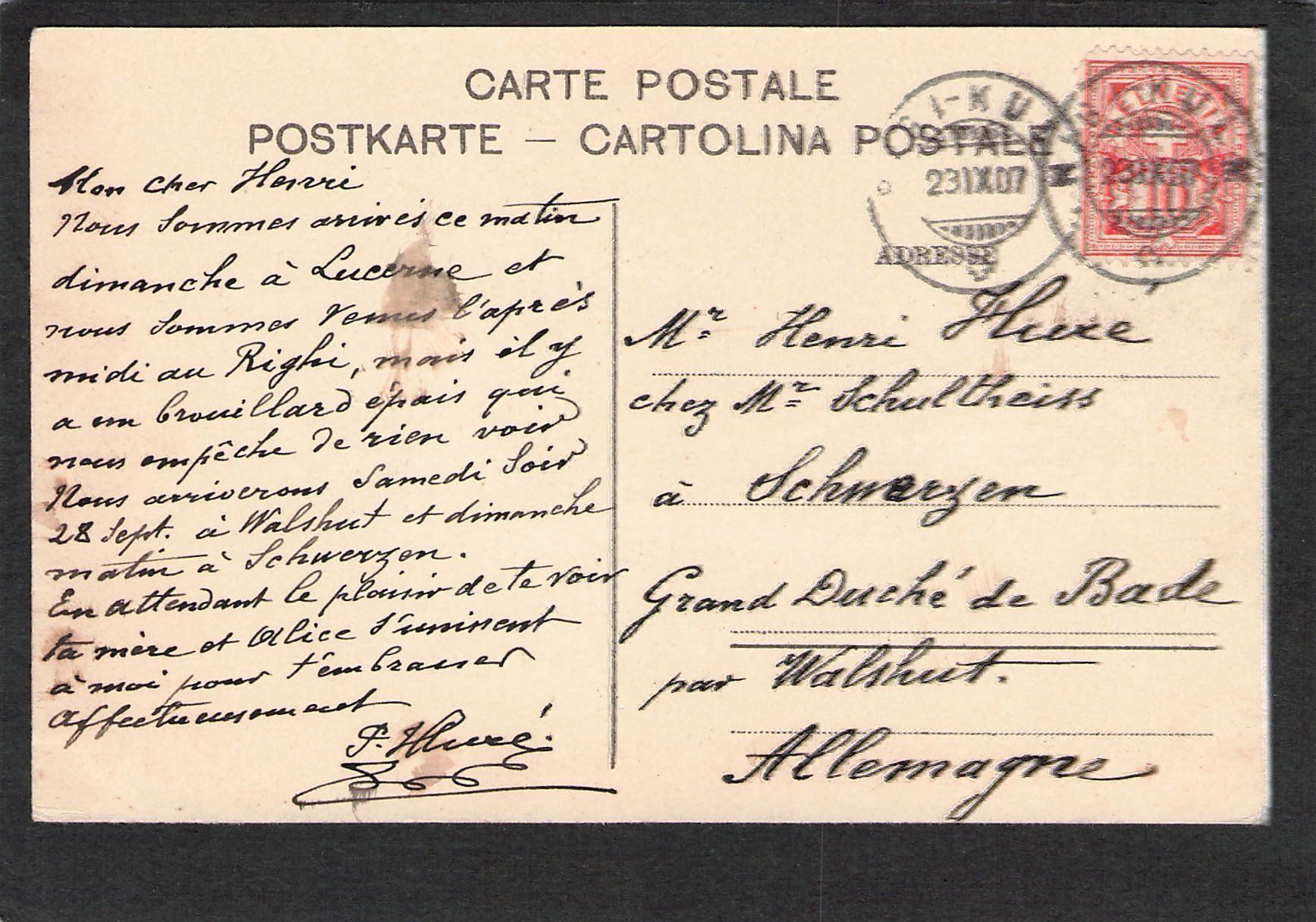 Cartoline postali: AK,SZ ,Der erste Schnee auf Rigi , 1907 – Usato da Reichenburg venduto da Pipo-67 1