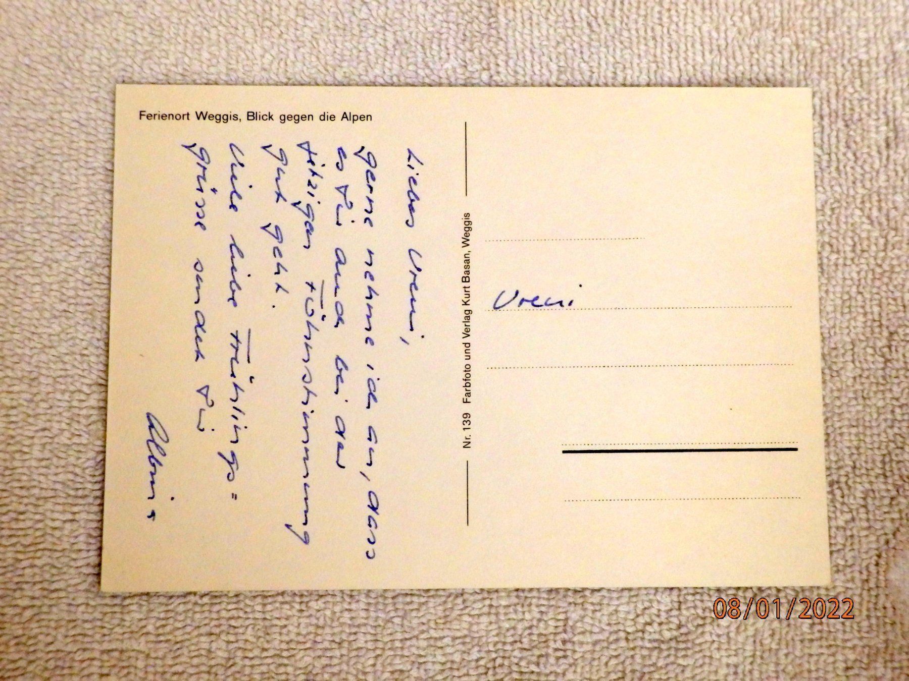 Cartoline postali: Ansichtskarte, Weggis gegen die Alpen – Usato da Ueberstorf venduto da dinbau 1