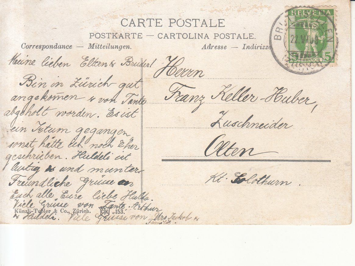 Ansichtskarten: Zürich 1908 – Gebraucht aus Bürglen TG von StampGraf 1