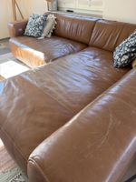 Canapé d'angle cuir cognac 272 × 190 cm, assise électrique