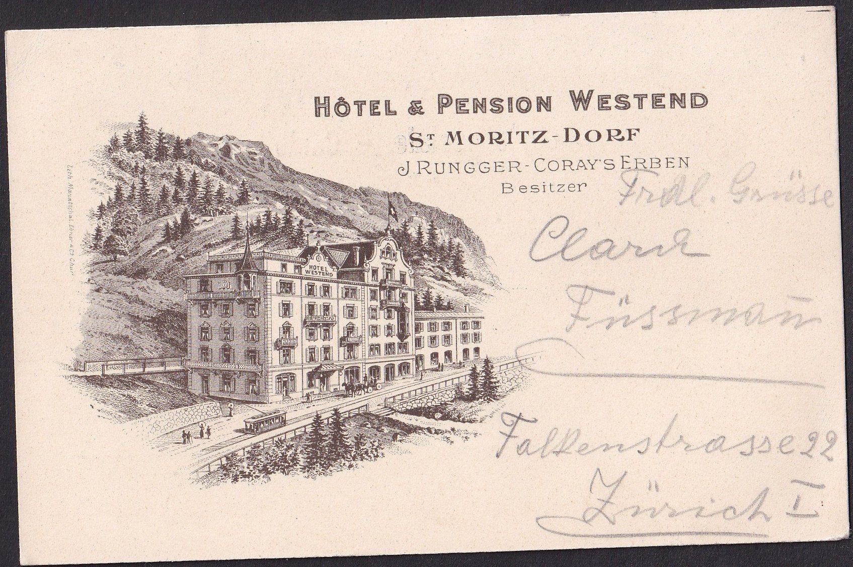 Cartoline postali: St. Moritz Lithografie Hotel & Pension Westend – Usato da Olten venduto da clotaldi