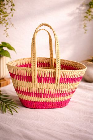 Vintage Stroh Tasche, pink gestreift - Sommer Must-Have!