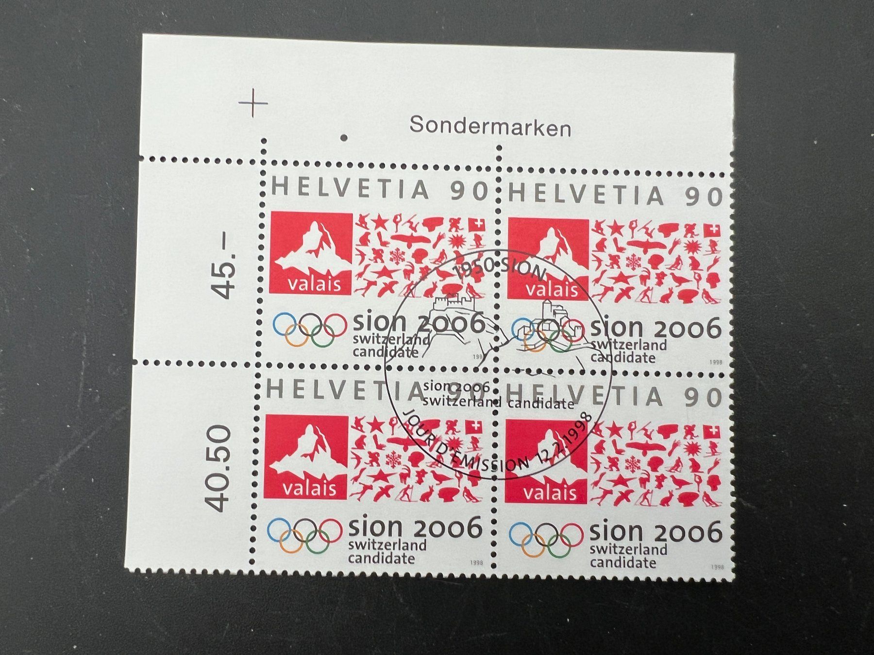 Tutti i francobolli: 1998  Erstag gest.Viererblock mit Tab (K54) – Usato da Hinwil venduto da Sidi4