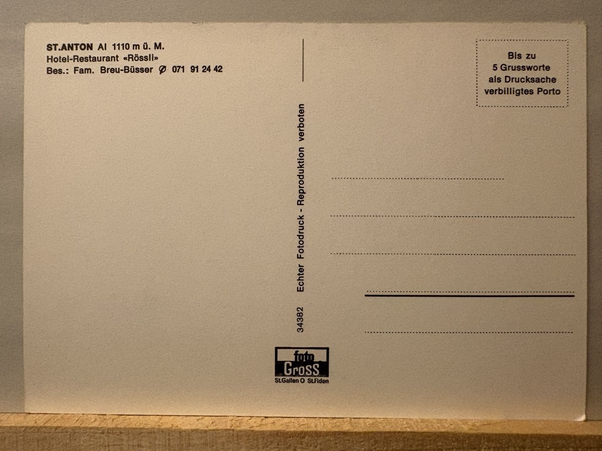 Ansichtskarten: AK von St. Anton Hotel Restaurant Rössli – Gebraucht aus Rümlang von Kartenpost1 1