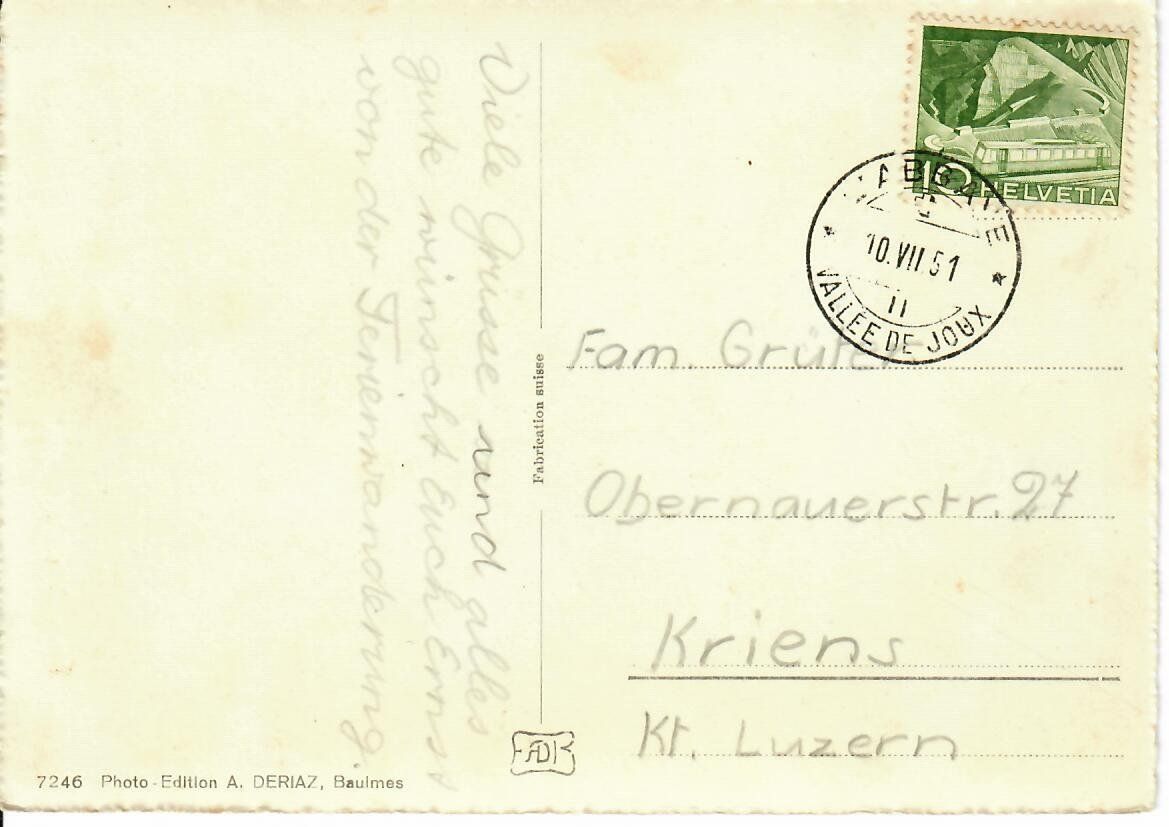 Ansichtskarten: Lac de Joux  1951 – Gebraucht aus Hochdorf von Ziegel-16 1