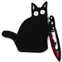 🐾 Niedlicher Cartoon-Katzen-Aufnäher mit Blutigem Messer 🐾