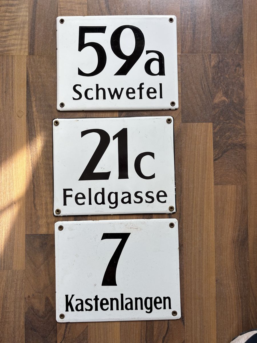 Insegne: 3 alte Emailschilder – Usato da Zürich venduto da timeless.tones