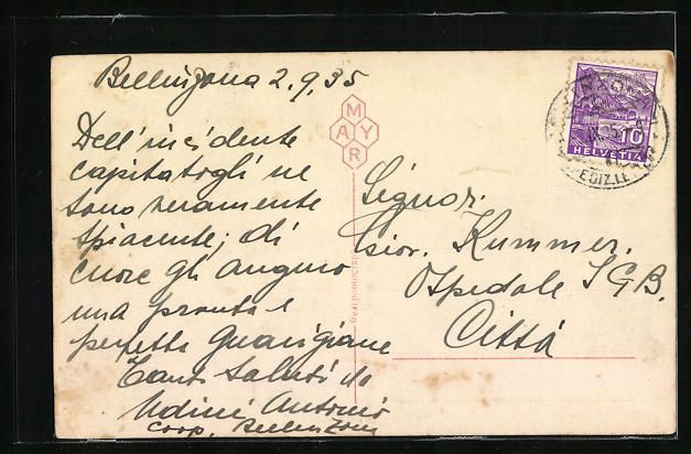 Cartoline postali: AK Bellinzona, Panorama, 1935 – Usato da Berlin venduto da bartko-reher 1
