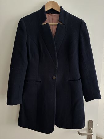 Navy Wool Coat with Pink Lining – Size 36