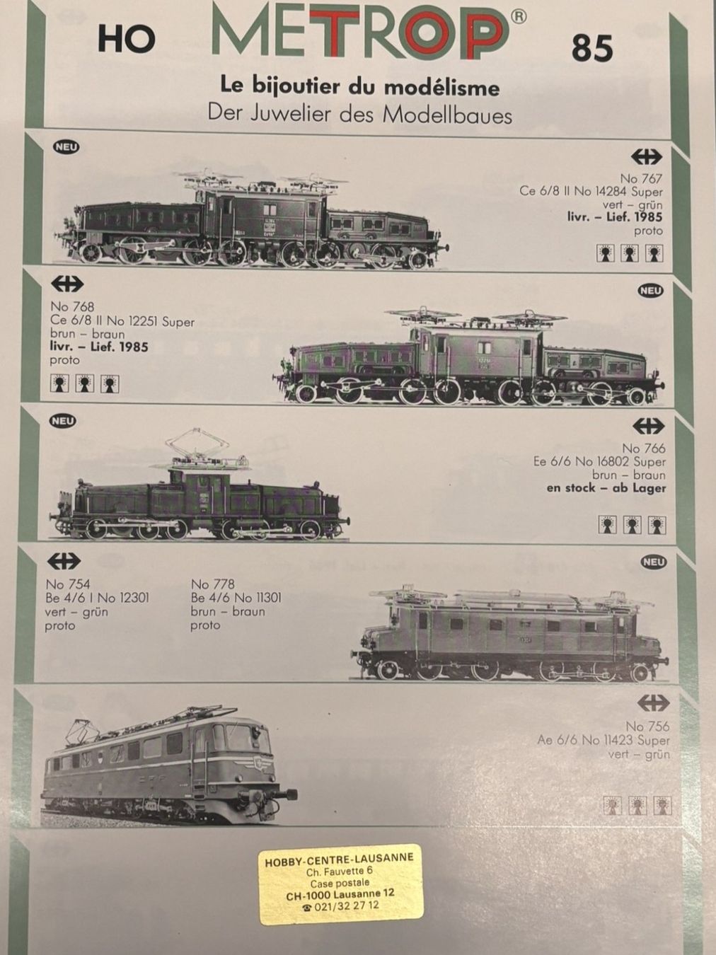 Metropolitan Modellini di ferrovie: 1985 METROP + ROXY  HO HÄNDLERKATALOGE – Usato da Sion venduto da lol_98vj