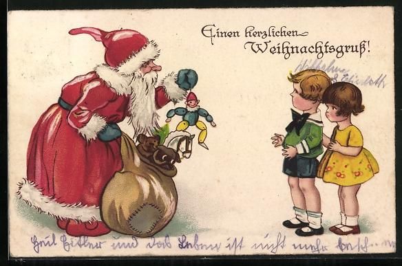 Ansichtskarten: AK Weihnachtsmann beschenkt 2 Kinder – Gebraucht aus Berlin von bartko-reher