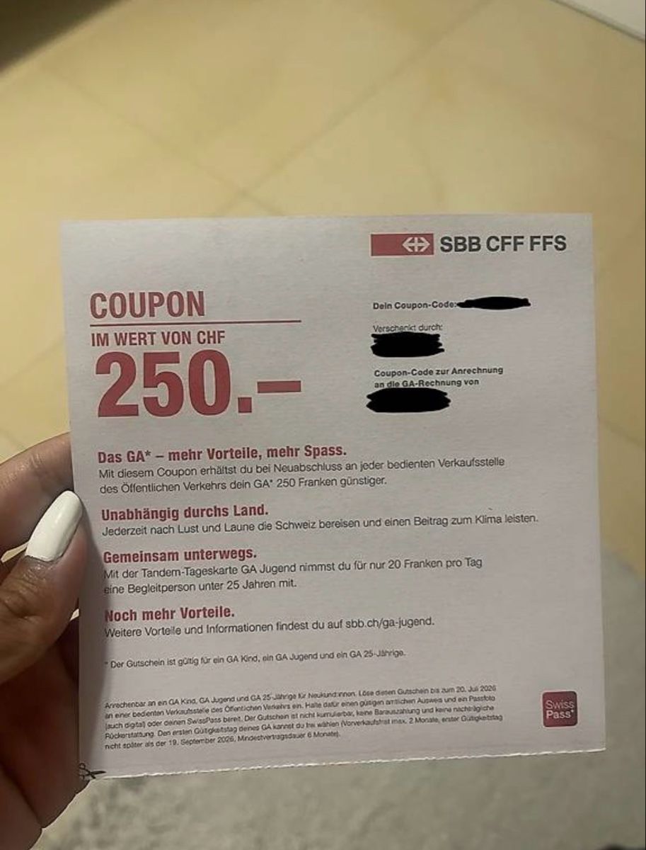 SBB/CFF/FFS Buoni: Coupon im Wert von 250.- – Nuovo (secondo la descrizione) da Neuenegg venduto da aba_g85b