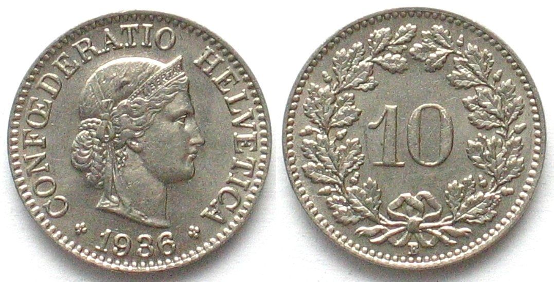 Tutti le monete: Schweiz EIDGENOSSENSCHAFT 10 Rappen 1936 Nickel – Usato da Riehen venduto da sesambestcoins2004