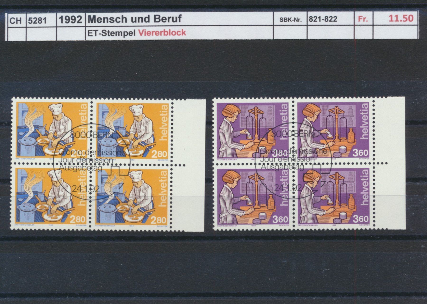 Tous les timbres: 1992 "Mensch und Beruf", Viererblock, gestempelt – D'occasion à Winterthur par Zupogeru