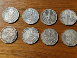 8 Stück 5 Deutsche Mark Silber Münzen (C63)