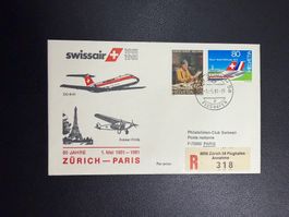 Swissair Sonderflugbrief Zürich-Paris 1981