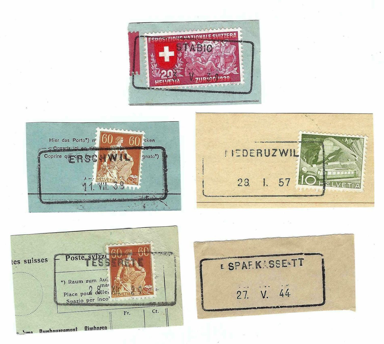 Tous les timbres: 5 Ausschnitte mit Aushilfsstempeln gg – D'occasion à Aarau par fussball-fussball