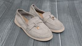 Loafer in Wildleder Optik - 38 - Taupe / Hellgrau